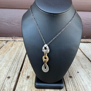 Chico's Pendant Necklace Women Mixed Metal Hammered Link Long Chain